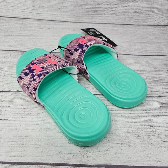 UNDER ARMOUR GIRLS ANSA PRINT SPORT SLIDES KIDS SIZE 1 - Picture 6 of 10